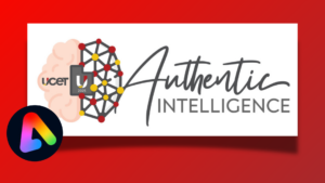 UCET 2025 conference logo, the theme "authentic intelligence" and the adobe logo together in an image
