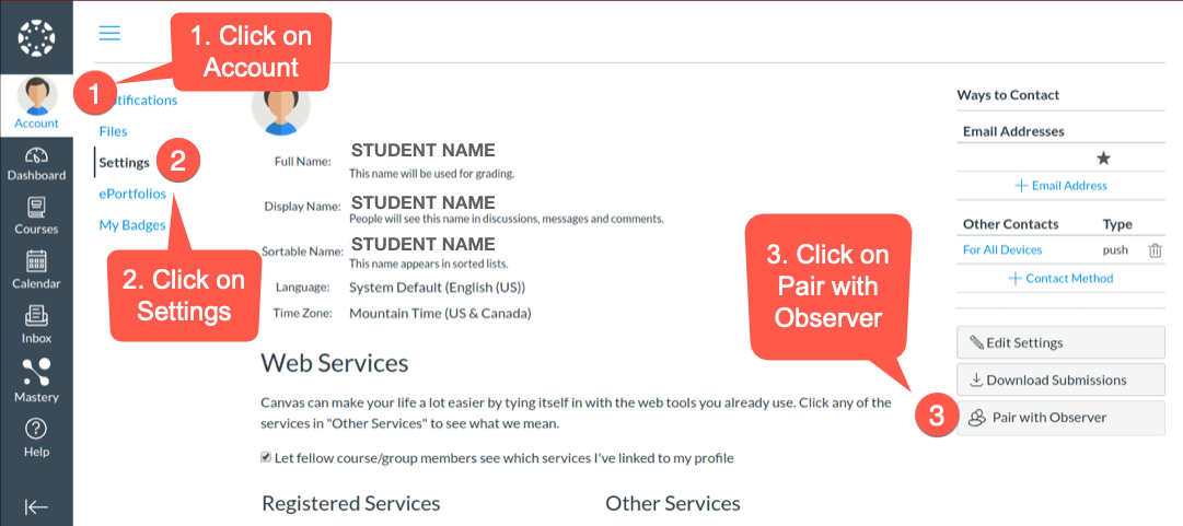 Canvas Student Settings and Pairing